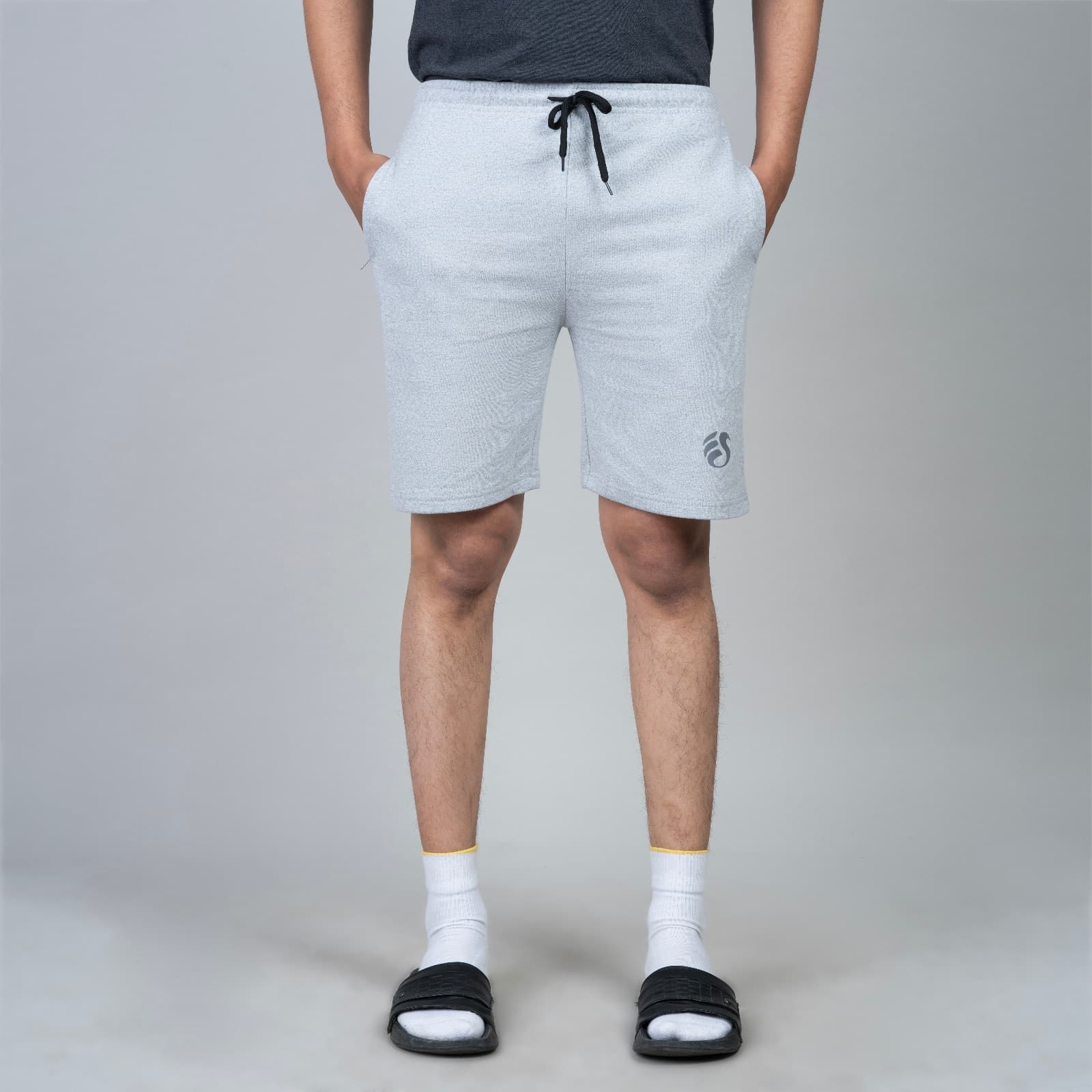 Single Zip Light Grey Color Men Cotton Shorts