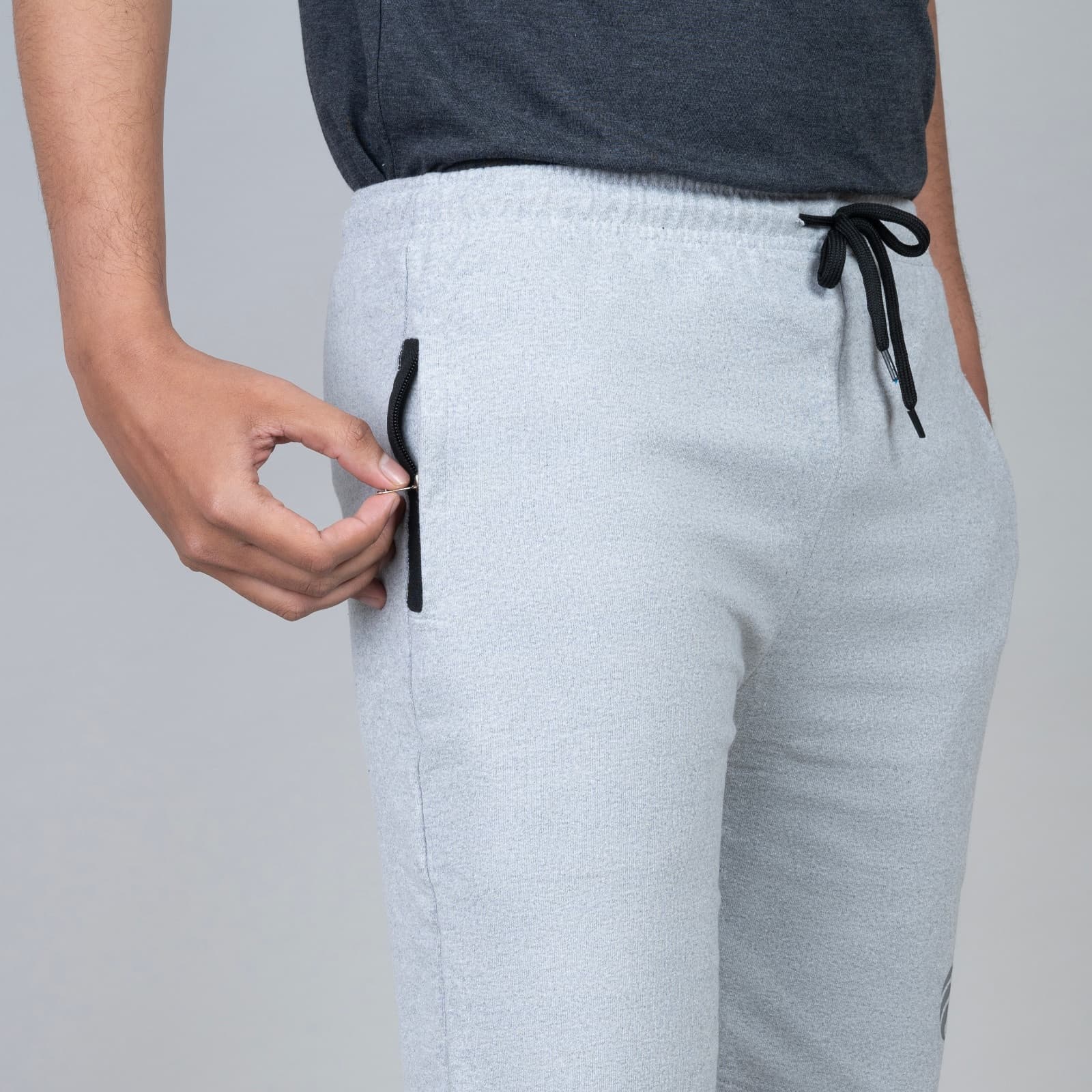 Single Zip Light Grey Color Men Cotton Shorts