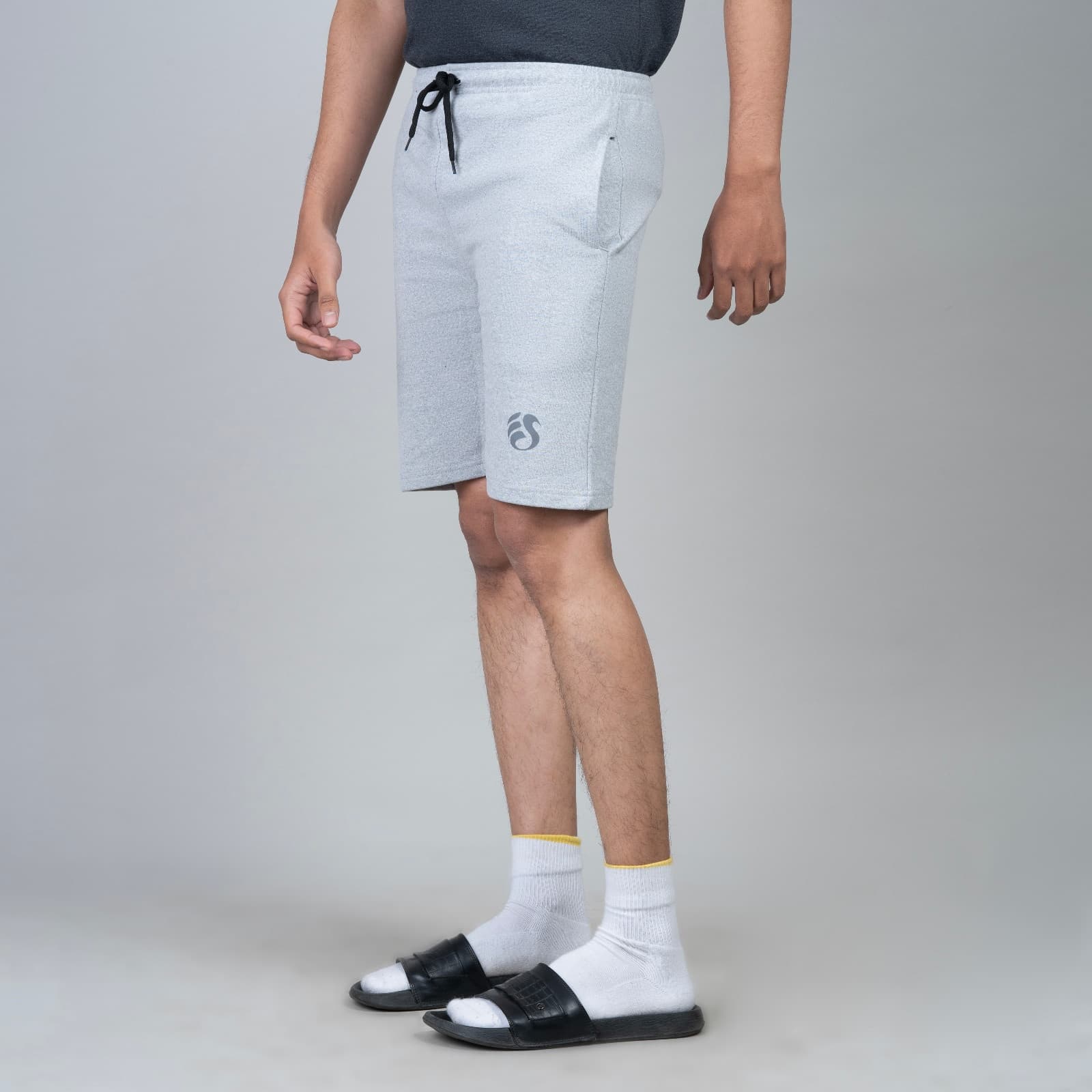 Single Zip Light Grey Color Men Cotton Shorts