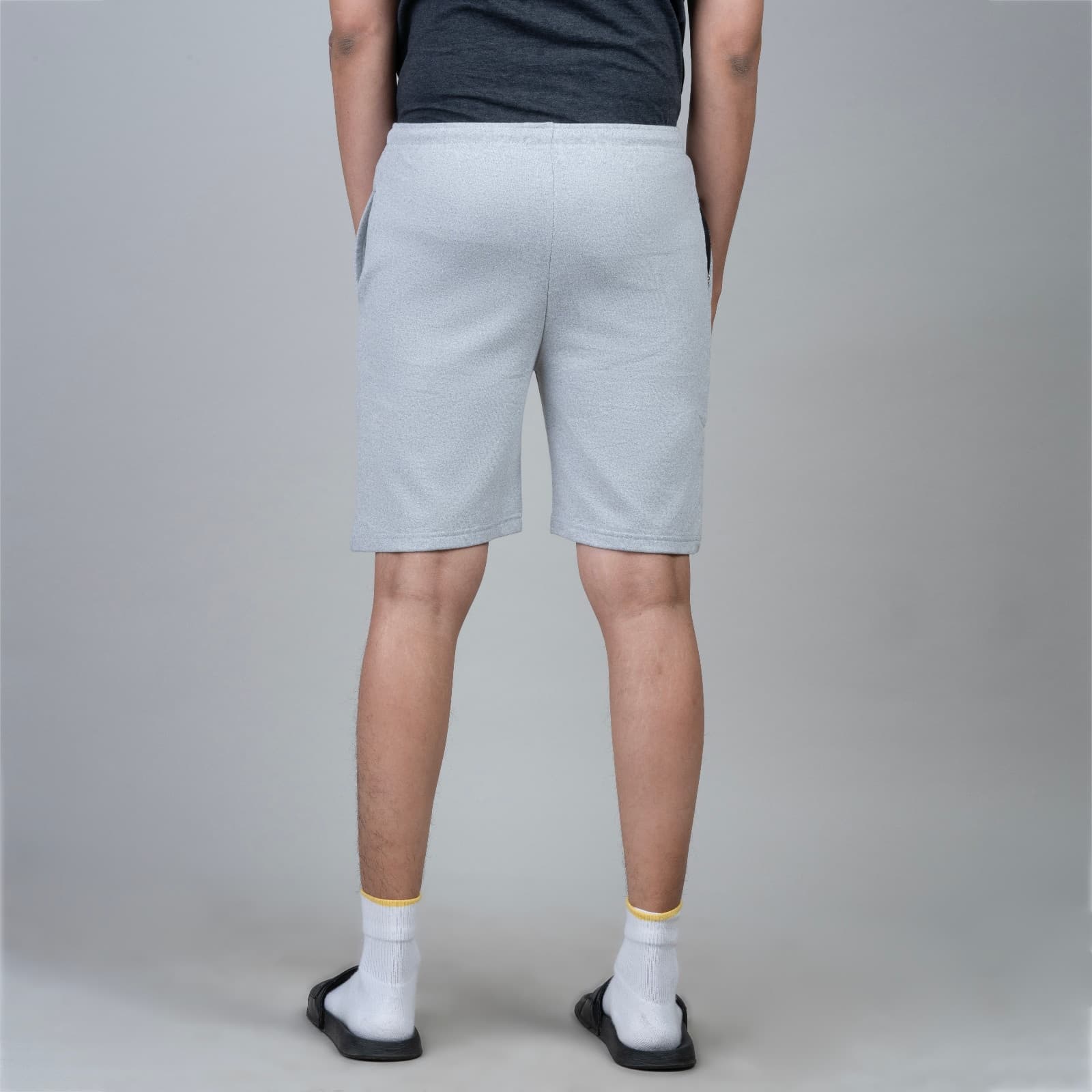 Single Zip Light Grey Color Men Cotton Shorts