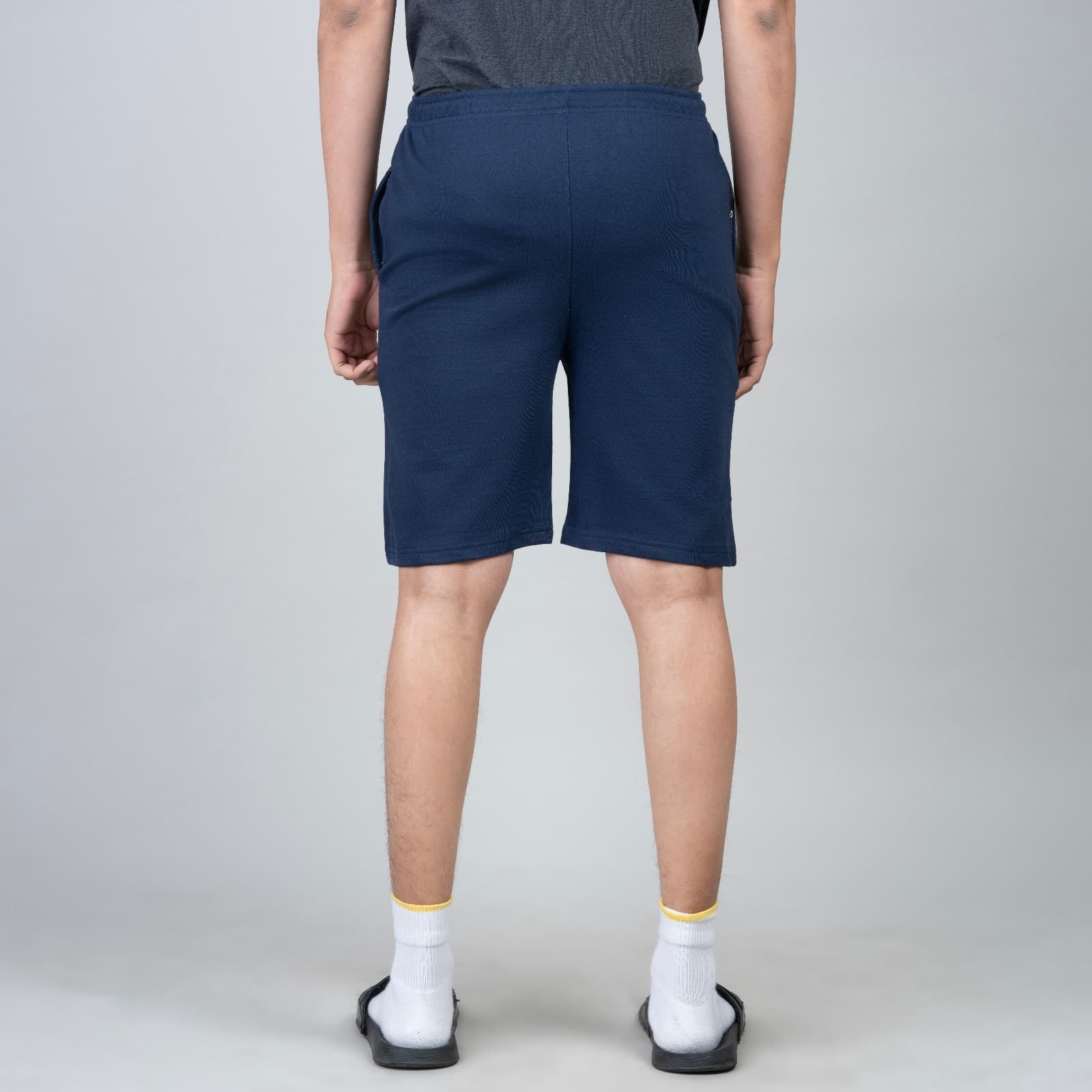 Single Zip Ink Blue Color Men Cotton Shorts