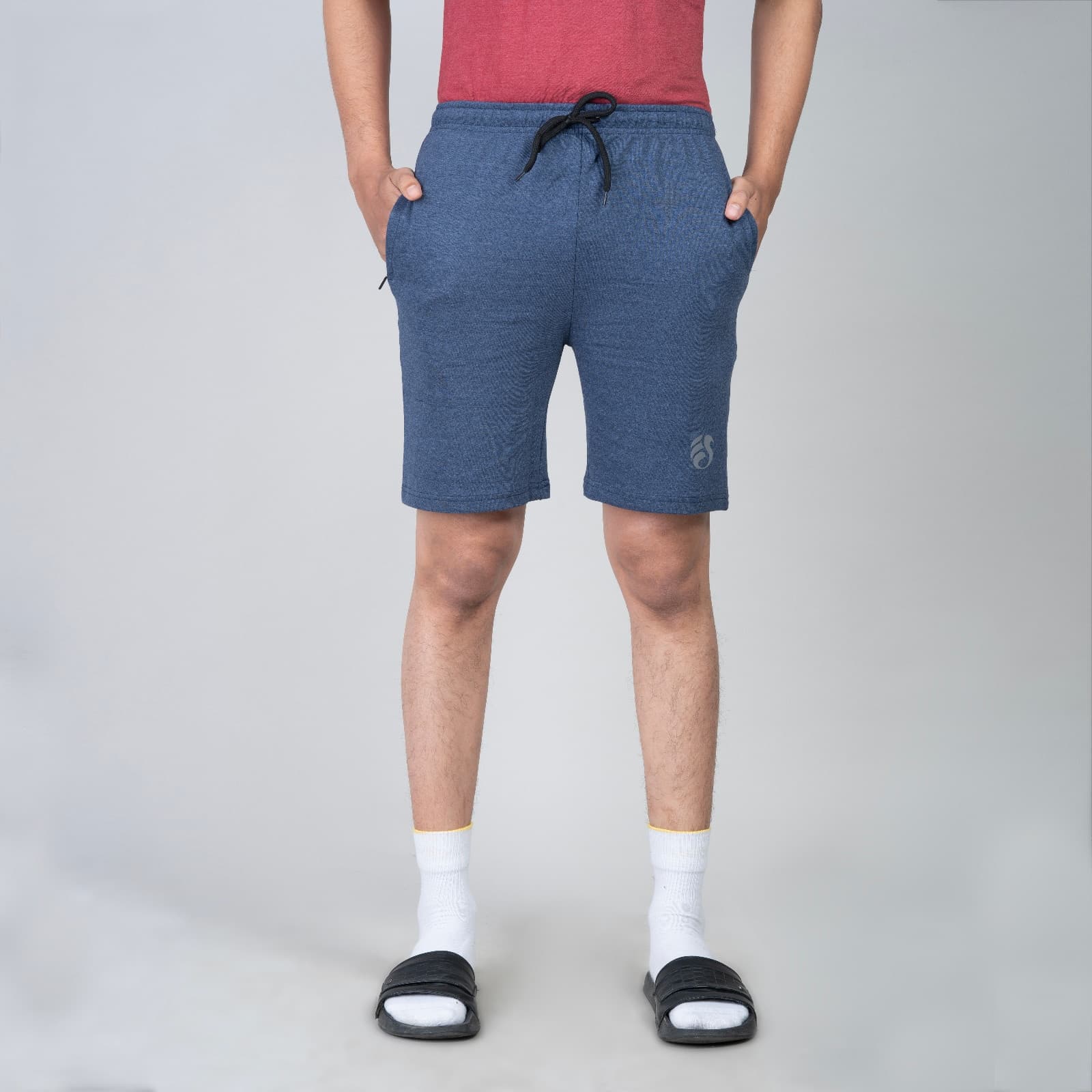Single Zip Blue Color Men Cotton Shorts