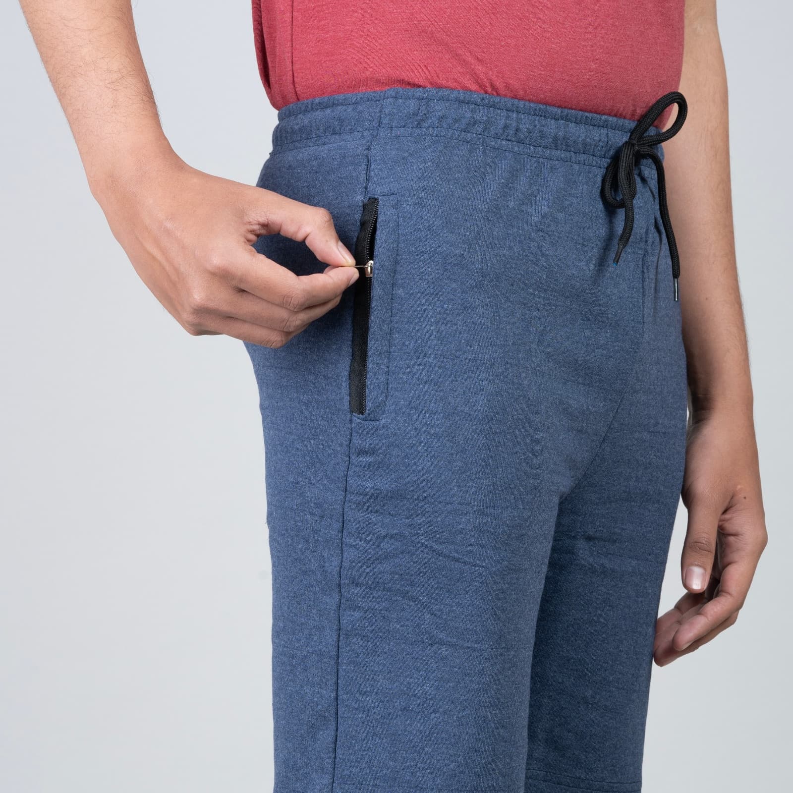 Single Zip Blue Color Men Cotton Shorts