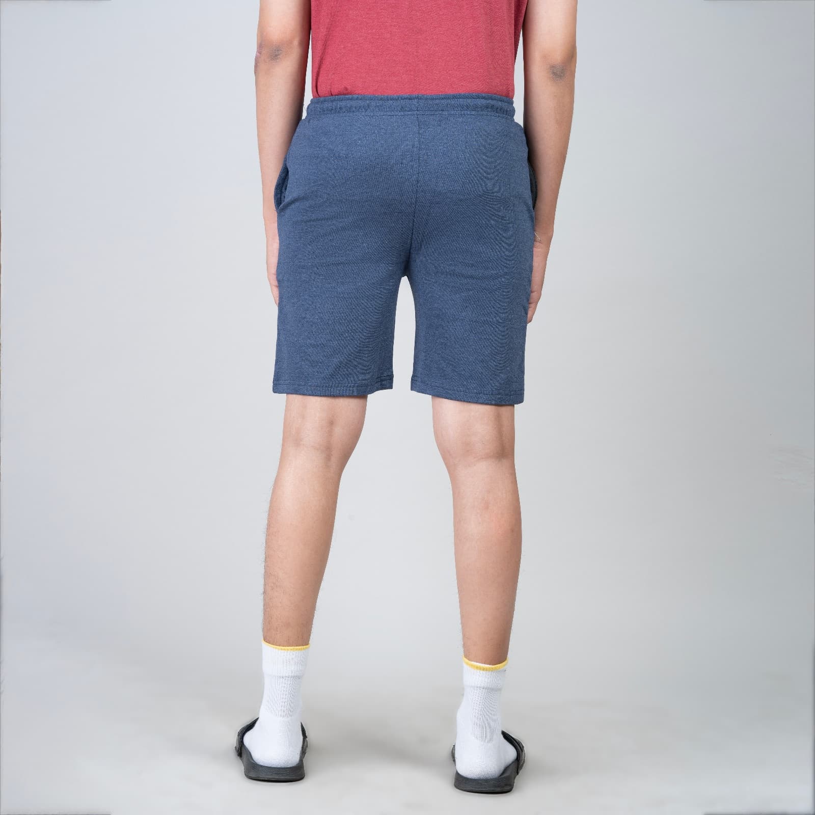 Single Zip Blue Color Men Cotton Shorts