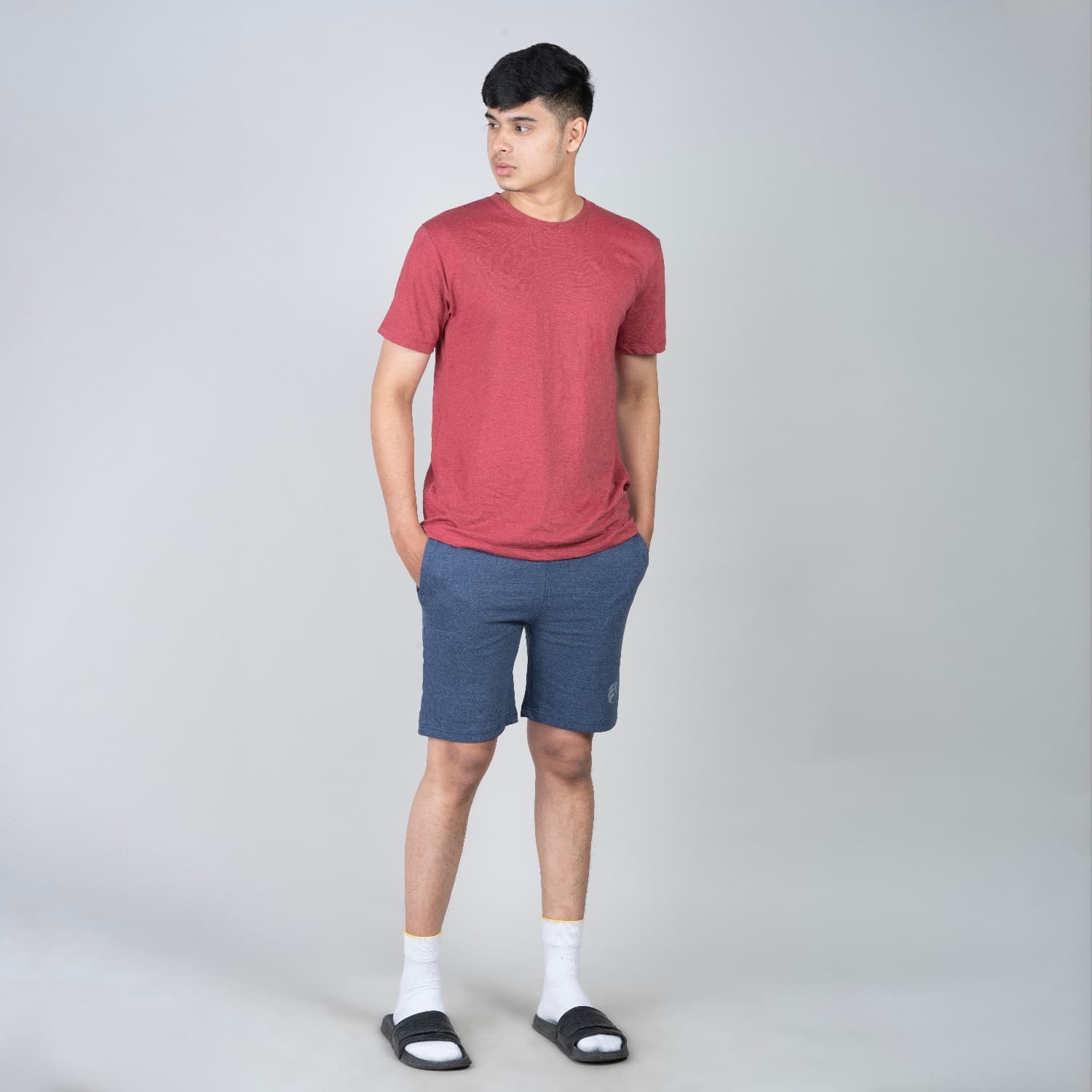 Single Zip Blue Color Men Cotton Shorts