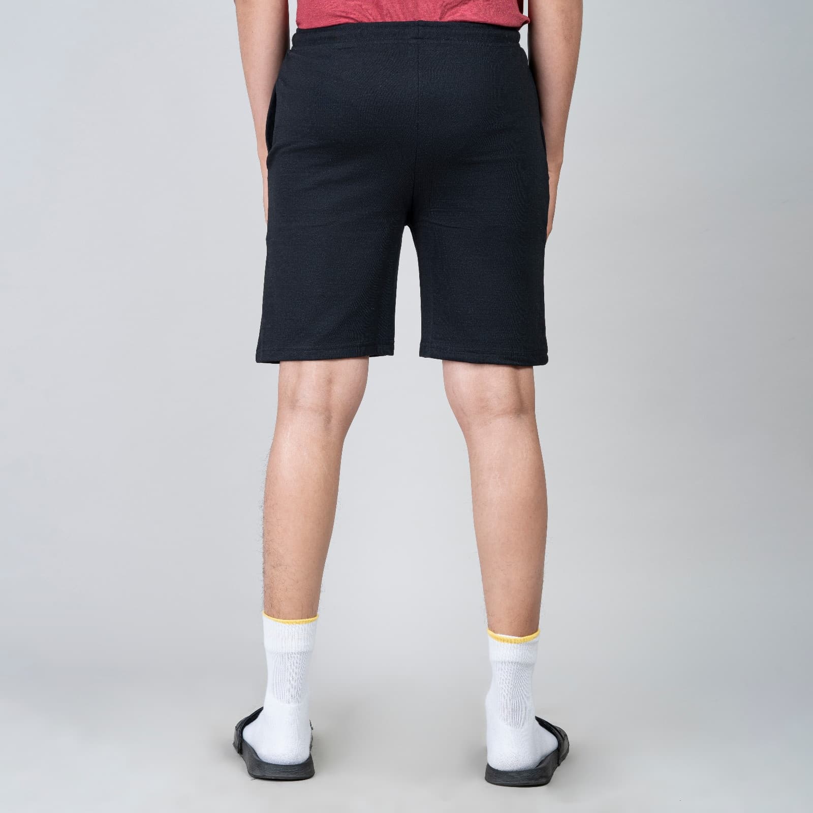 Single Zip Black Color Men Cotton Shorts
