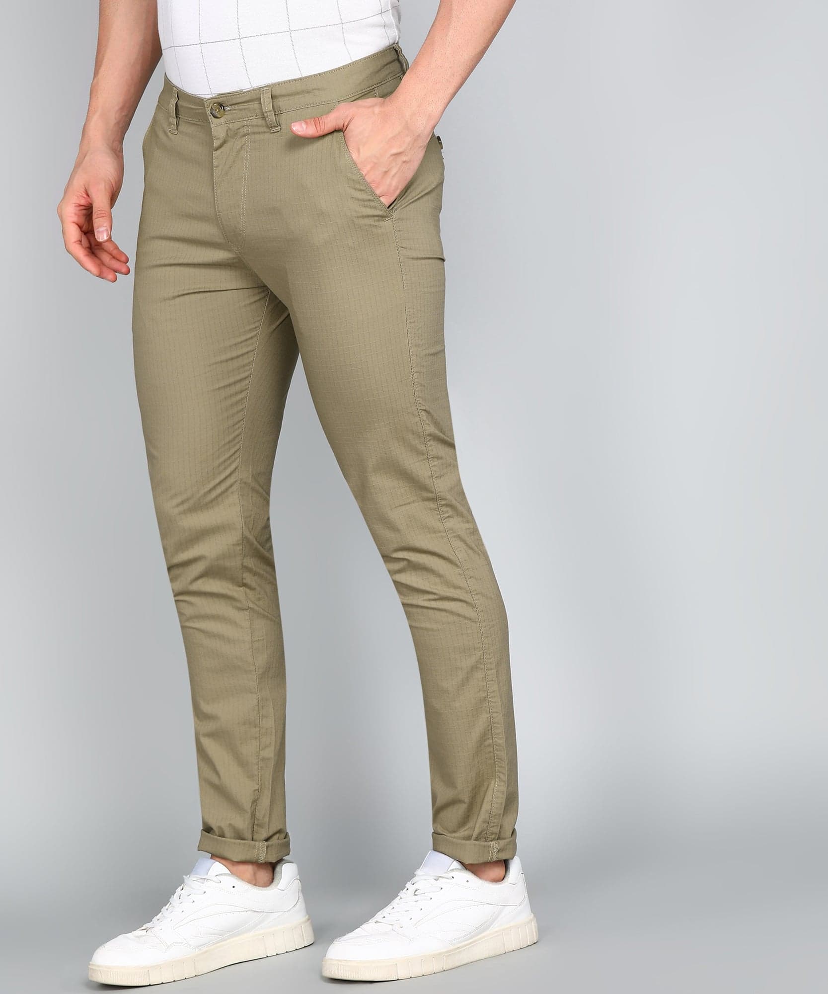 eSiddhi Men Heathered Grey Solid Slim Fit Chinos for Men