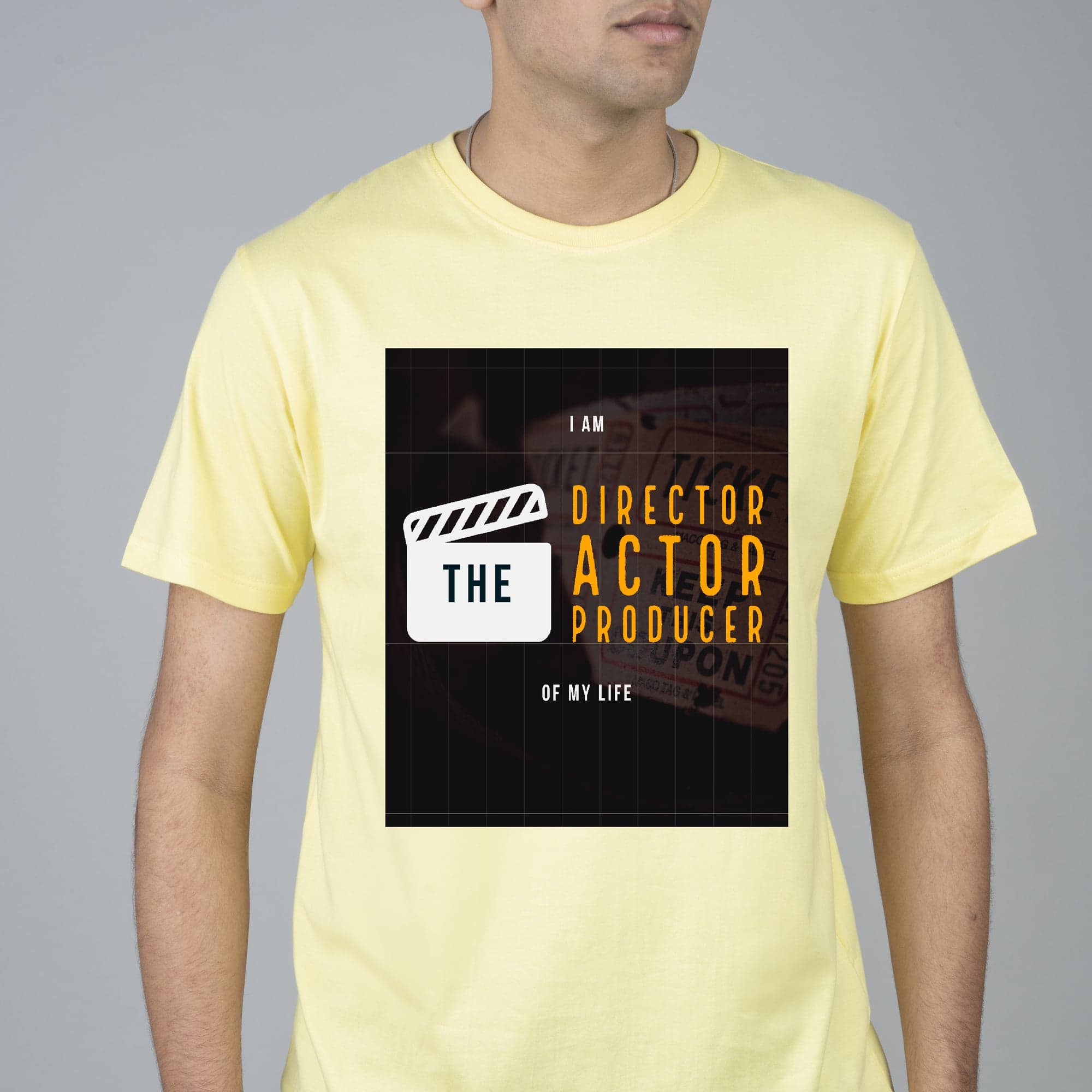 Men Printed, Typography Round Neck Pure Cotton Pale Yellow T-Shirt