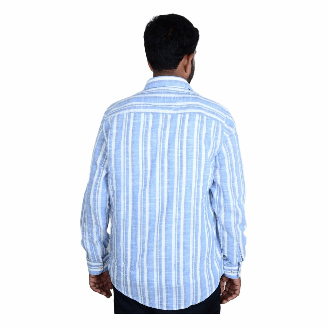 Cotton Regular Full Shirt - white and blue-full