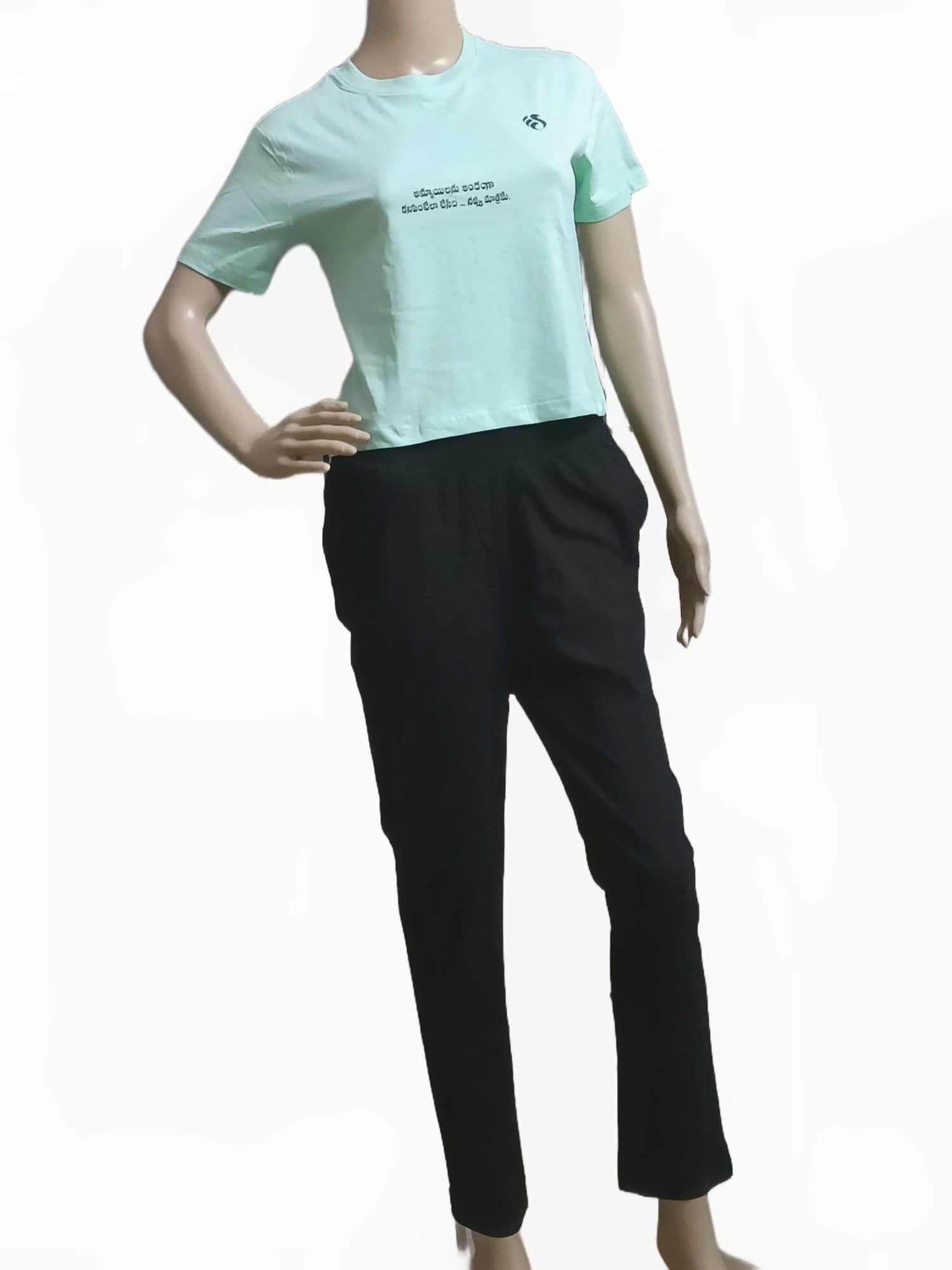 Telugu Message' Printed Crop  Top - Mint