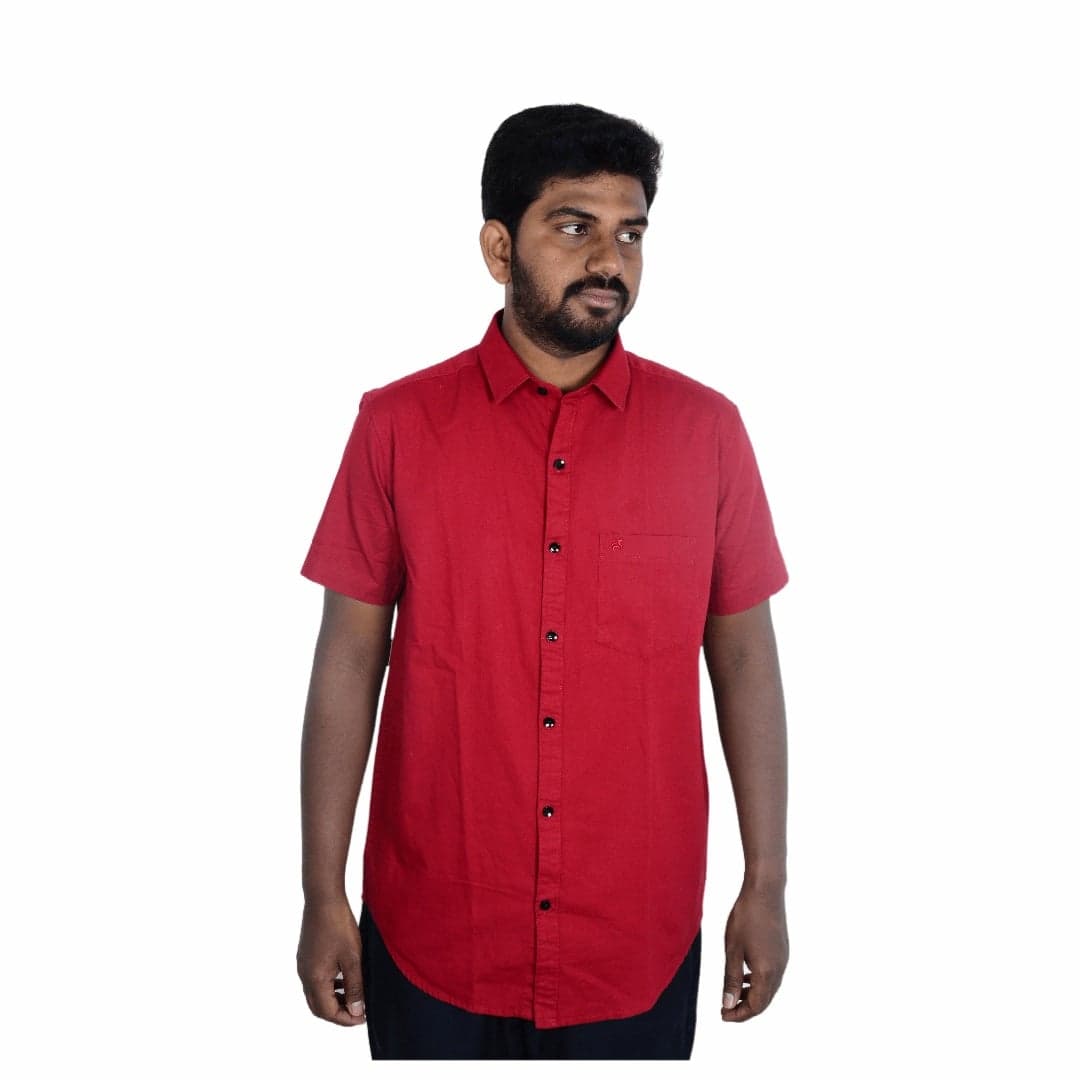 Cotton Slim Fit Half Shirt - maroon