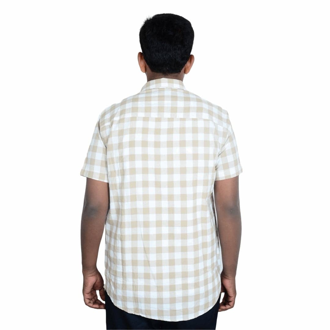 Cotton Slim Fit Half Shirt - Pale Brown - Half Sleeve