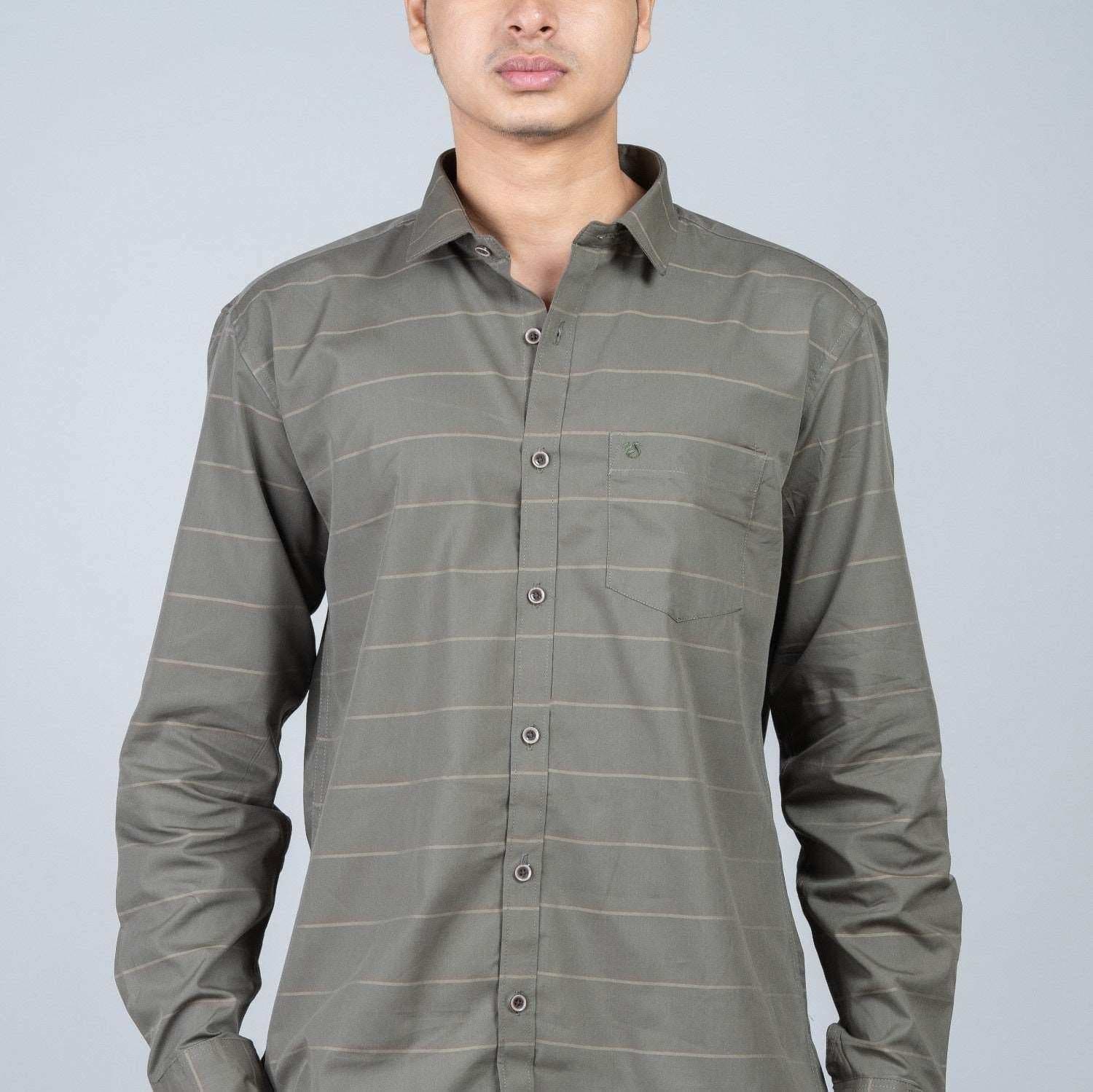 Cotton Regular Full Shirt - green stripped