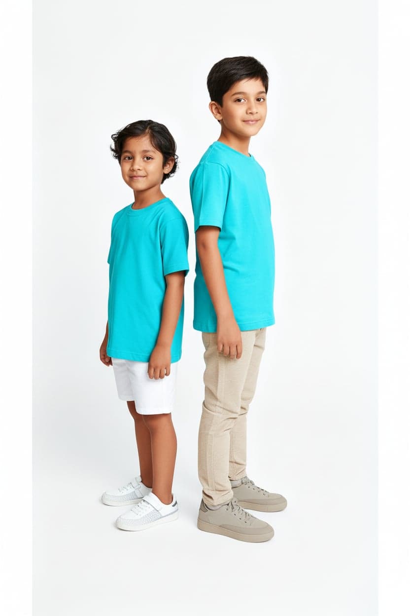 Kids' Unisex Plain Teal T-Shirt