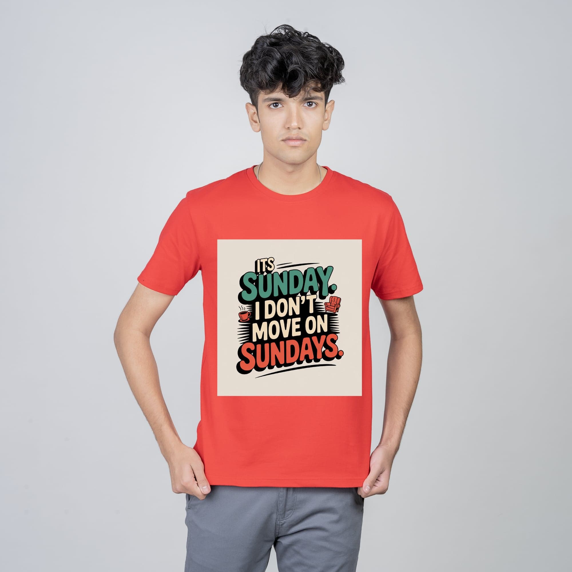 Men Printed Round Neck Pure Cotton Red T-Shirt