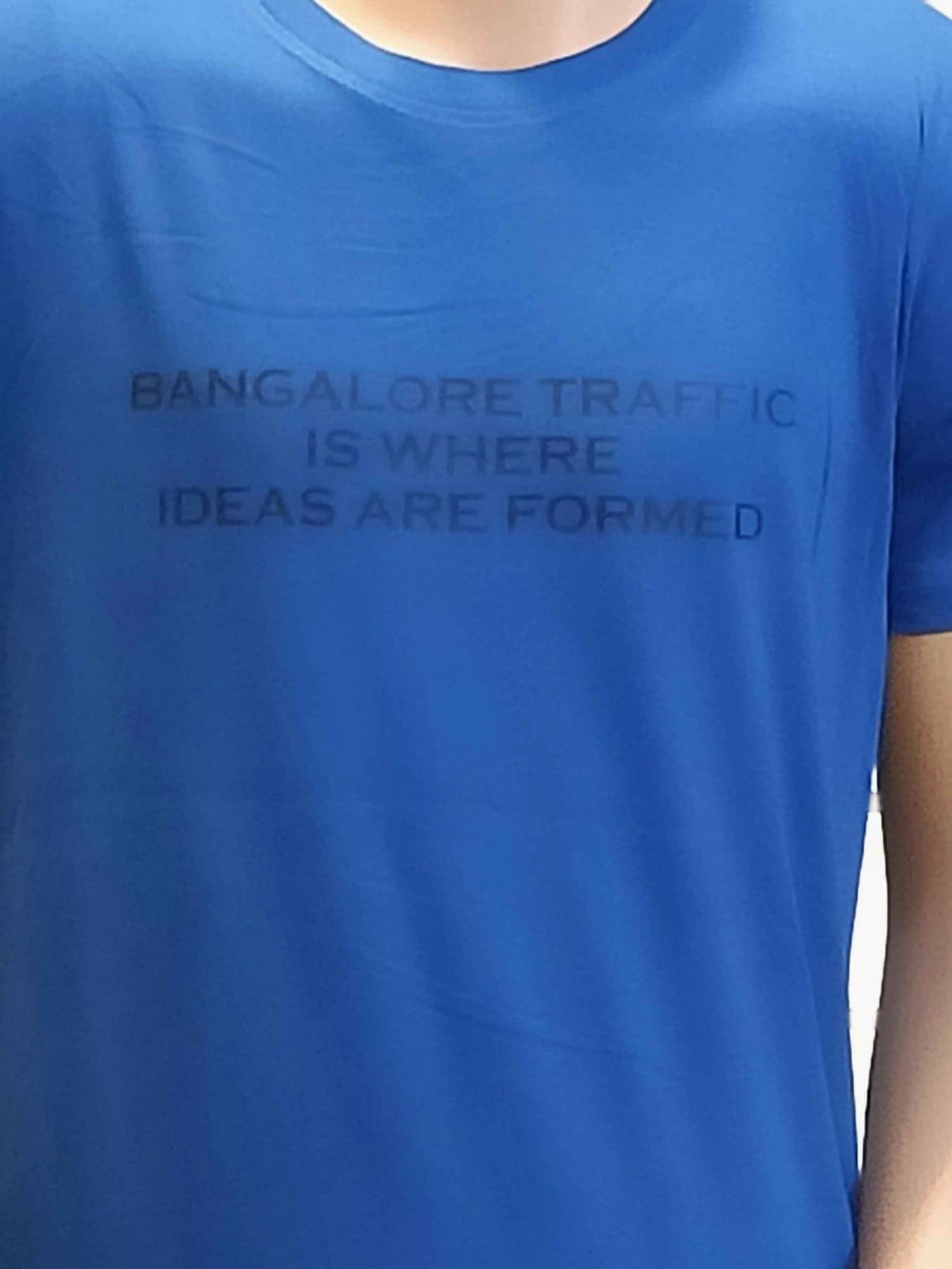 Cotton Slim Round Neck T-Shirt - Royal Blue- Bangalore Print