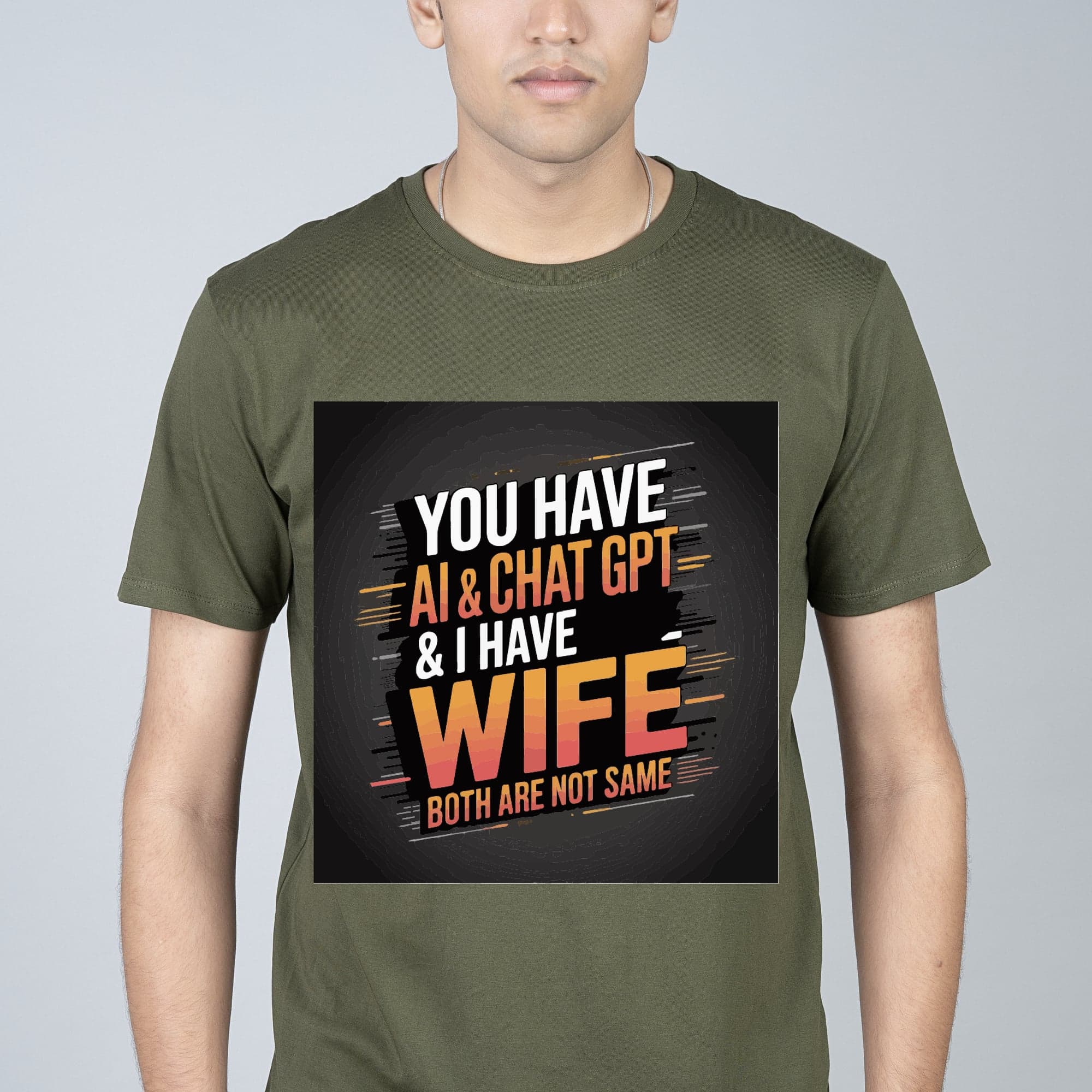 Men Printed, Typography Round Neck Pure Cotton Olive Green T-Shirt