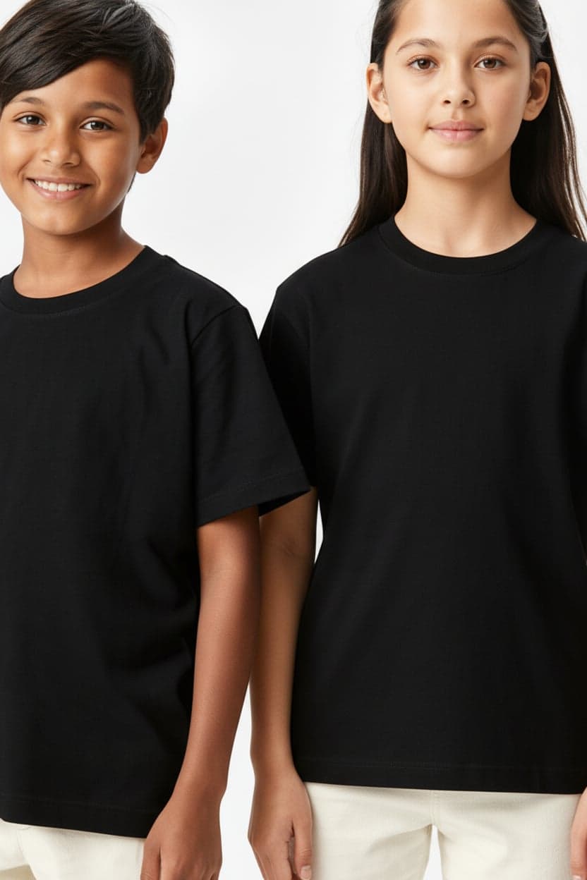 Kids' Unisex Plain Black T-Shirt