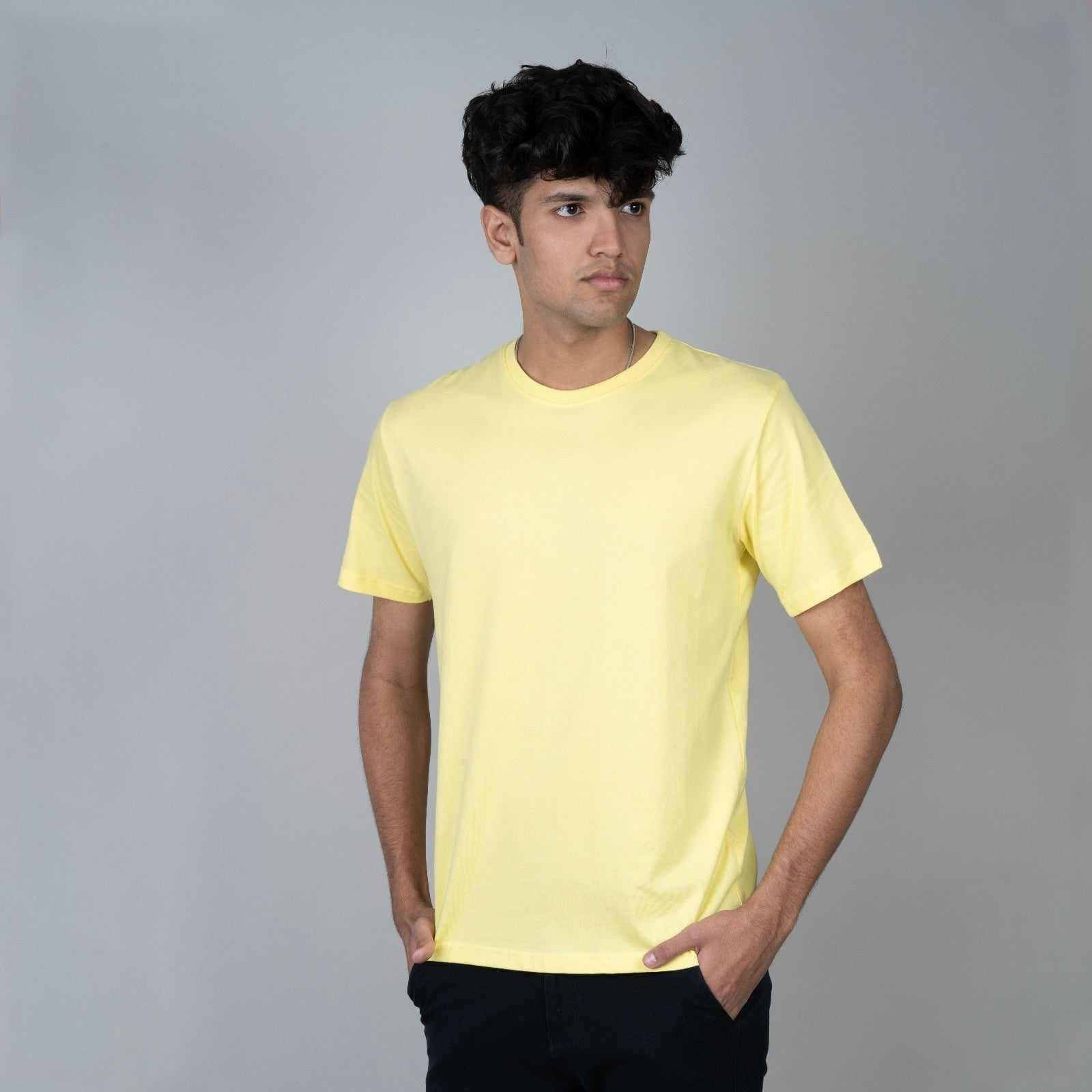 Cotton Slim Round Neck T-Shirt - Pale Yellow