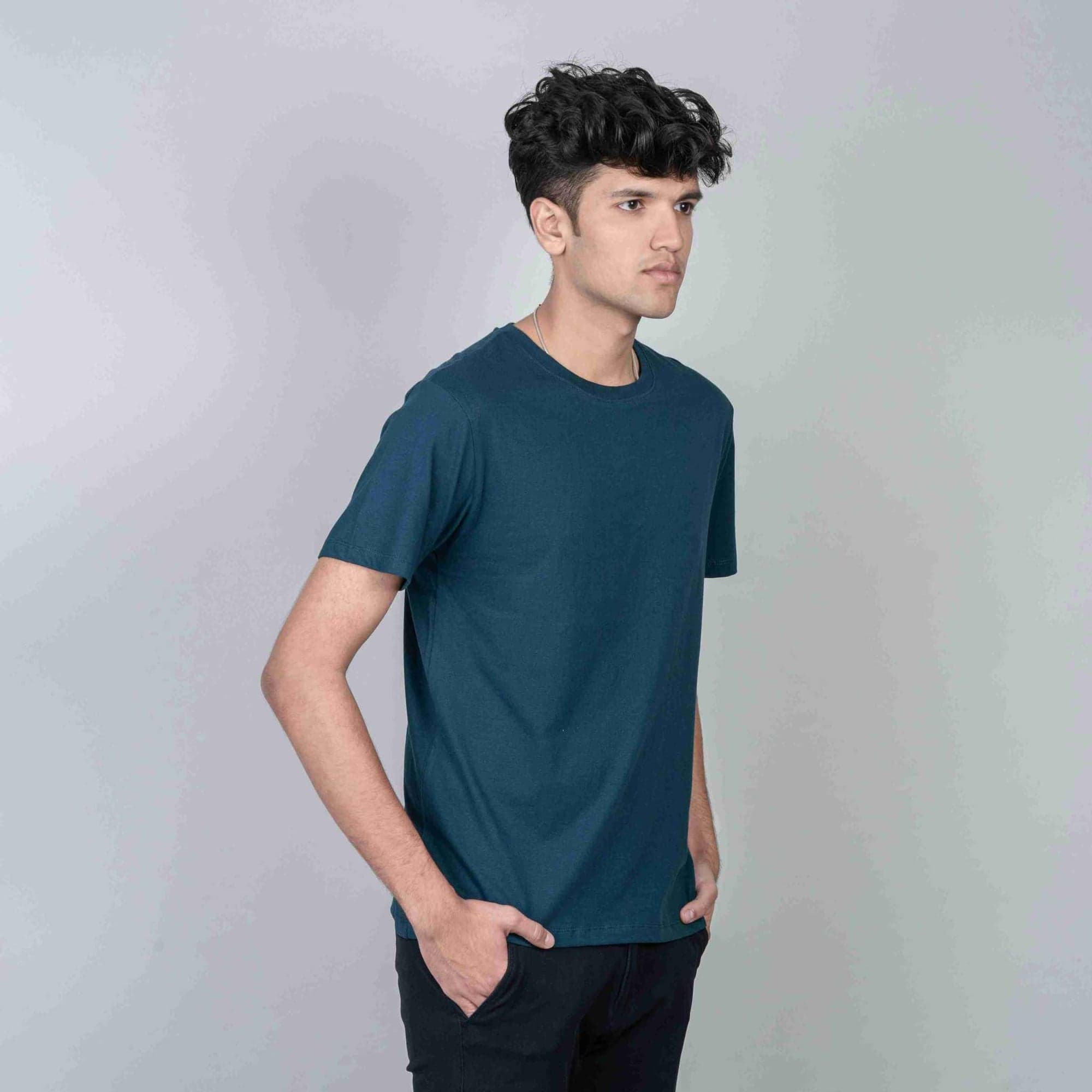Cotton Slim Round Neck T-Shirt - Petrol Blue