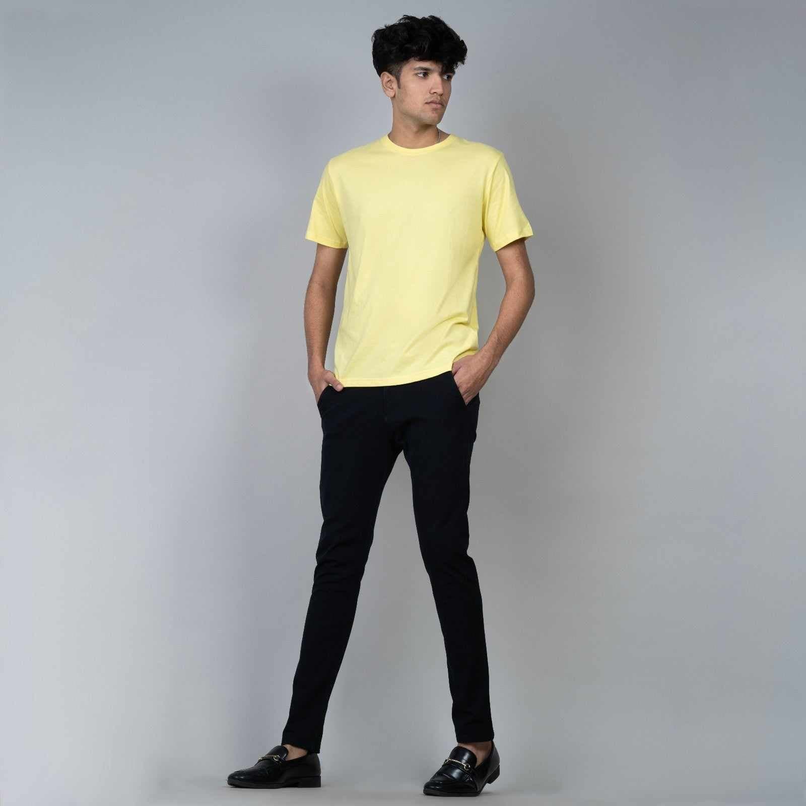 Cotton Slim Round Neck T-Shirt - Pale Yellow