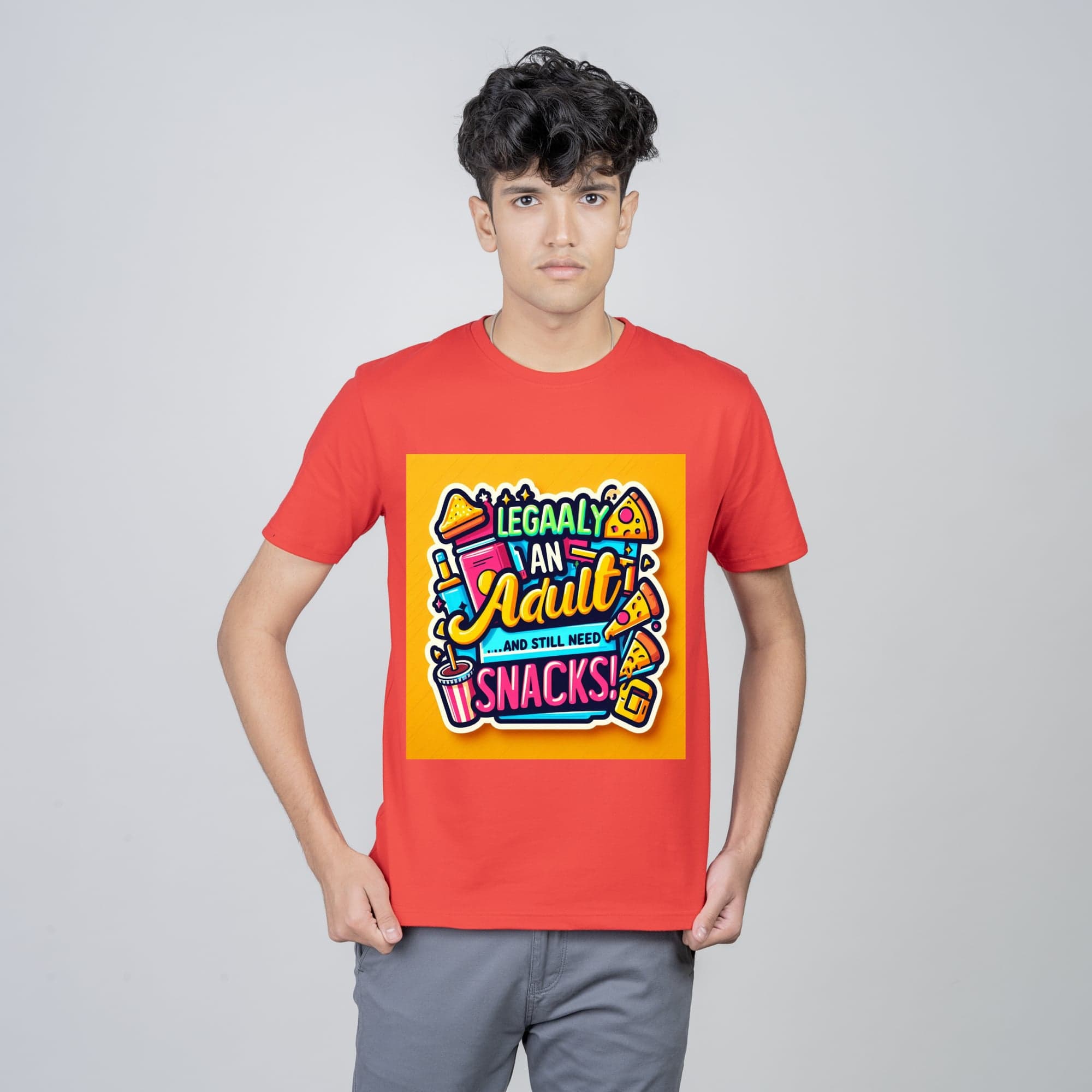 Men Printed, Typography Round Neck Pure Cotton Red T-Shirt